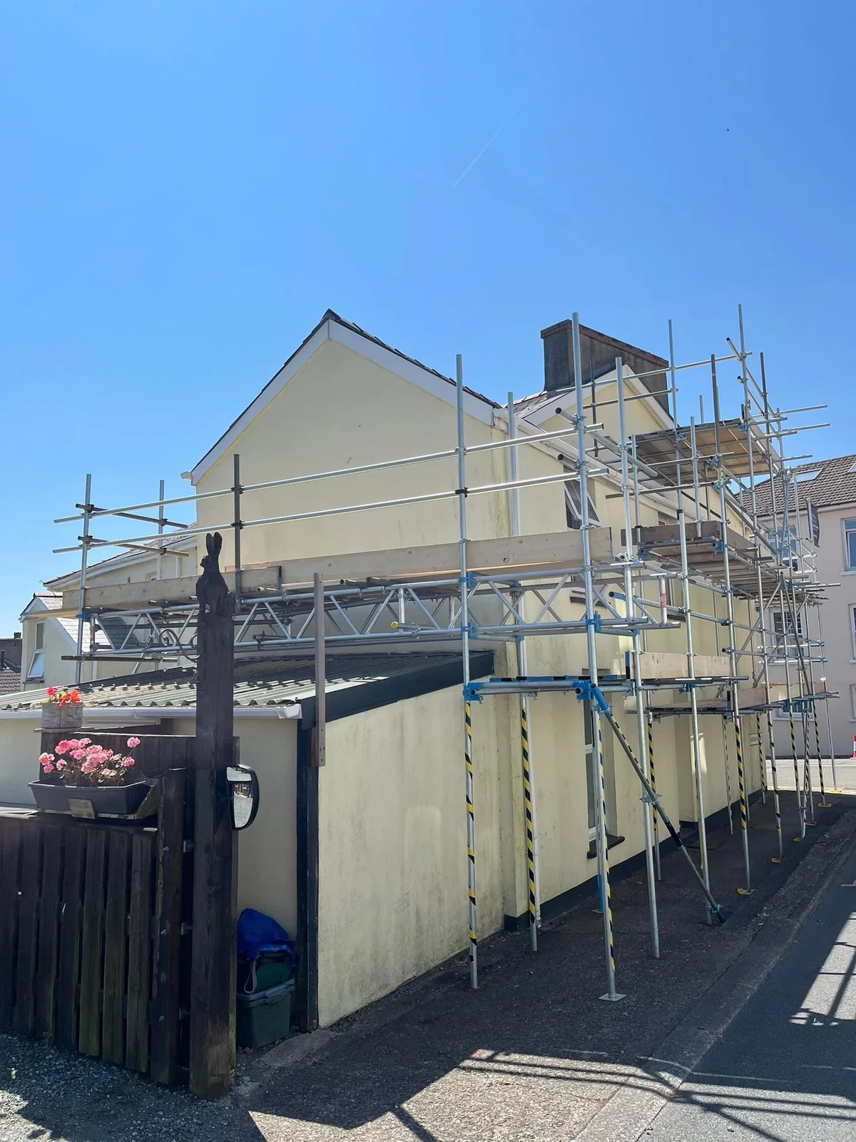 Scaffold erected around a Pembrokeshire property for roof and external maintenance work